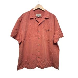 Island Shores orange button up Polo Hawaiian shirt Mens size XLarge